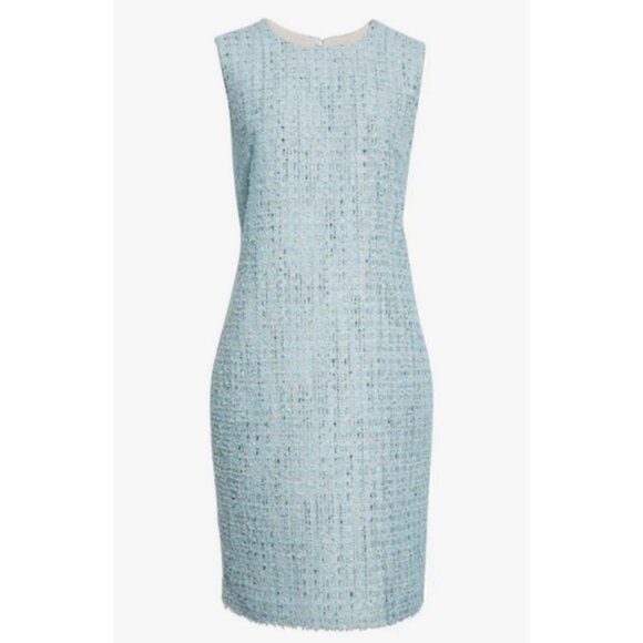 💕ST JOHN💕 Sequin Tweed Knit Sheath Dress ~ Aqua 14 NWOT - Picture 6 of 16